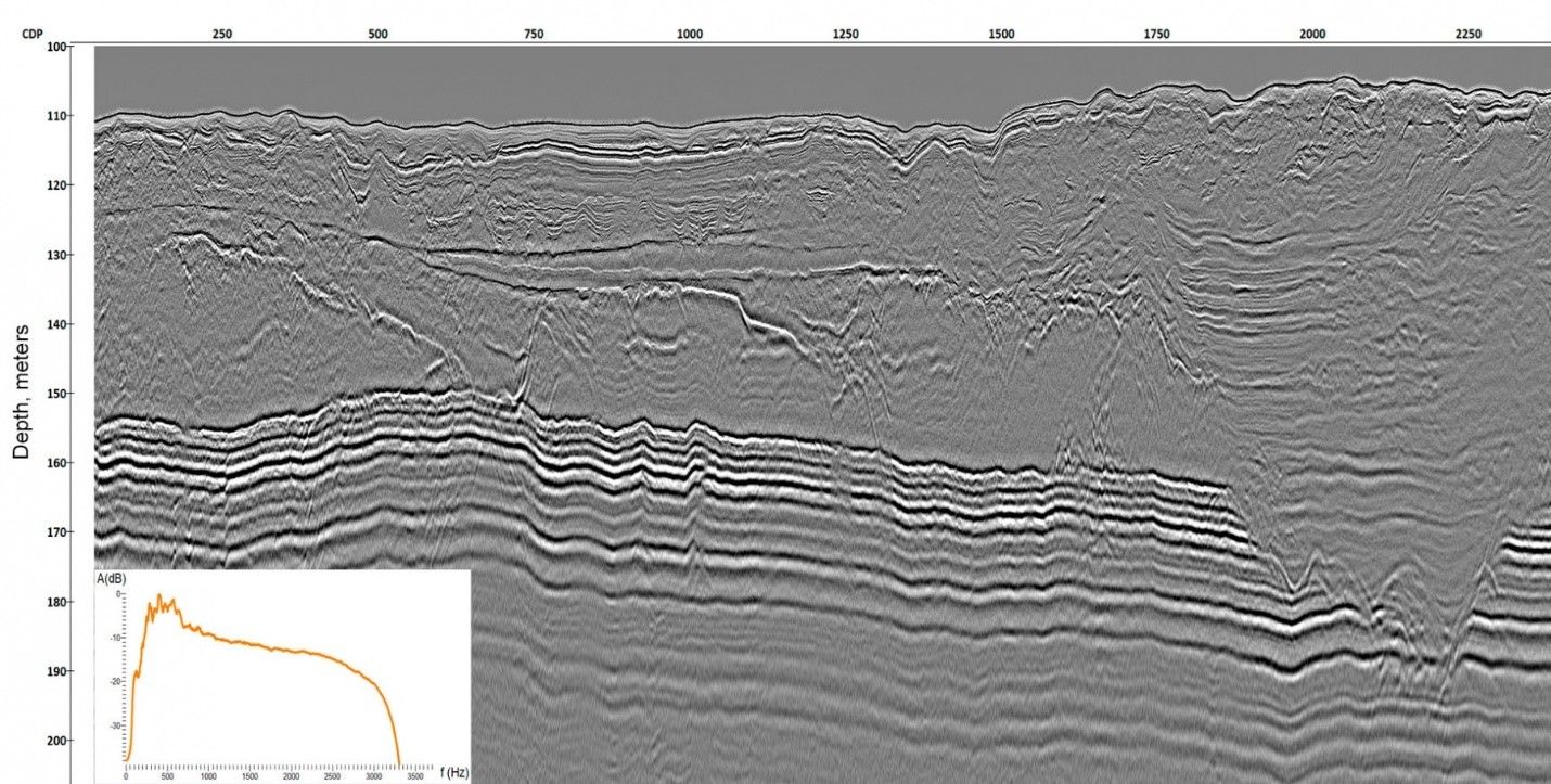Seismic section, acquired with 48/3.125 - channel streamer, geohazard assessment survey
